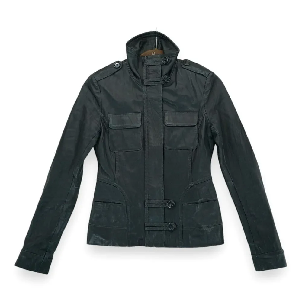 DANIER Women's Leather Jacket Full Zip Pockets‎ and Shoulder Tabs Size XXS ~ EUC